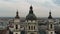 Budapest cityscape and dome of St. Stephen`s Cathedral. Aerial view, 4k