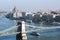 Budapest cityview with Parliament Building and Szechenyi Chain Bridge acrossing Danube river