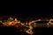 Budapest evening panorama with Buda Castle and Danube riverbank