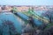 Budapest Freedom Bridge over Danube river cherry flowers boat sh