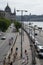 Budapest, Hungagry - september, 15, 2018 - Cyclists and pedestrians share the sidewalk and the bike path on a sunny day