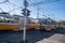 Budapest, Hungary - 1 November 2021: Tram cars on the tracks, yellow design. Urban transport, Illustrative Editorial