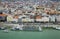 Budapest, Hungary - 10 October of 2019: Autumn view from Gellert Hill to big pleasure tourist boats with small golf course on the