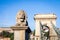 BUDAPEST, HUNGARY - 2017 MAY 19th: lion statue at the beginning