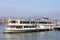 Budapest, Hungary, 27 january 2018 - Passanger ship and a part of the right bank of Budapest in background