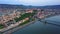 Budapest, Hungary - 4K aerial hyperlapse time-lapse footage of Buda Castle Royal Palace at dawn with Szechenyi Chain Bridge