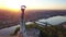 Budapest, Hungary - 4K aerial view of Statue of Liberty on Gellert Hill, Liberty Bridge and skyline of Budapest