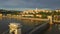 Budapest, Hungary - 4K aerial view of Szechenyi Chain Bridge at sunrise with River Danube