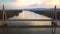 Budapest, Hungary - 4K hyperlapse flying above Megyeri Bridge at sunset