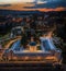 Budapest, Hungary - Aerial drone view of the illuminated Tomb of Gul Baba Gul Baba Turbeje, a Turkish memorial monument lookout