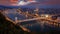 Budapest, Hungary - Aerial panoramic skyline of Budapest at sunset. This view includes Elisabeth Bridge Erzsebet Hid
