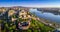 Budapest, Hungary - Aerial panoramic skyline view of Buda Castle Royal Palace with Szechenyi Chain Bridge