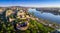 Budapest, Hungary - Aerial panoramic skyline view of Buda Castle Royal Palace with Szechenyi Chain Bridge