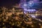 Budapest, Hungary - Aerial panoramic view of the 20th August 2019 State Foundation Day fireworks with illuminated Buda Castle