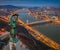 Budapest, Hungary - Aerial panoramic view of Budapest from above, with Statue of Liberty, Elisabeth and Szecheni Chain Bridge