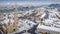 Budapest, Hungary - Aerial panoramic view of the snowy Buda district with Matthias Church, Buda Castle Royal Palace
