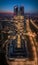 Budapest, Hungary - Aerial vertical panoramic view of Budapest\\\'s new, illuminated skyscraper at Kopaszi-gat