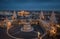 Budapest, Hungary - Aerial view of the famous Fisherman`s Bastion at dusk with Christmas festive lights