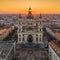Budapest, Hungary - Aerial view of famous St. Stephen`s Basilica in the morning with golden rising sun