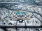 Budapest, Hungary - Aerial view of the famous Szechenyi Thermal bath from above in the snowy City Park