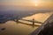 Budapest, Hungary - Aerial view of Liberty Bridge Szabadsag Hid over River Danube at sunrise