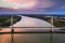 Budapest, Hungary - Aerial view of Megyeri Bridge over River Danube at sunset