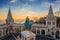 Budapest, Hungary - Aerial view of the towers of the famous Fisherman`s Bastion Halaszbastya