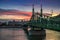 Budapest, Hungary - The beautiful Liberty Bridge at sunset with amazing colorful sky