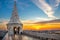 Budapest, Hungary - Beautiful sunrise at the Fisherman`s Bastion with skyline view of Budapest