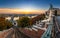 Budapest, Hungary - Budapest Castle Hill Funicular Budavari Siklo track and Buda Castle Royal Palace at sunrise