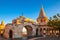 Budapest, Hungary - Entrance and tower of the famous Fisherman`s Bastion on a golden autumn sunrise