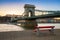 Budapest, Hungary - Famous Szechenyi Chain Bridge with traditional red bench and sightseeing boat on River Danube