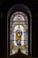 Budapest, Hungary - Feb 8, 2020: Stained glass in Stephen`s Balisica