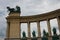 Budapest, Hungary. Heroes` Square, Hosok Tere or Millennium Monument, major attraction of city, with 36 m high Corinthian column