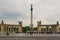 Budapest, Hungary. Heroes` Square, Hosok Tere or Millennium Monument, major attraction of city, with 36 m high Corinthian column