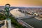Budapest, Hungary - The Hungarian Statue of Liberty at sunrise with Elisabeth Bridge and Szechenyi Chain Bridge