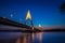 Budapest, Hungary - The illuminated Megyeri Bridge over river DaBudapest, Hungary - The illuminated Megyeri Bridge over river Danu
