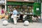 Budapest / Hungary - July 29 2019: Mobile Book Cart in Budapest, Hungary. Bookstore in the center of the city with cheap antique