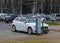Budapest, Hungary-March 27, 2017: Charging electric Audi E-Tron car from electric vehicle charging station.
