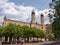 BUDAPEST, HUNGARY- MAY, 26, 2019: wide angle view of the front of the great synagogue in budapest