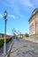 Budapest, Hungary - Nov 6, 2019: Cobbled path along with the Buda Castle palace buildings. Historical palace building, facade with