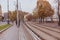 Budapest, Hungary - November, 2018: Tramlines in Budapest near the embankment on the Buda side near the Castle Garden