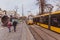 Budapest, Hungary - November, 2018: Tramlines in Budapest near the embankment on the Buda side near the Castle Garden