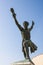 Budapest, Hungary - November 6, 2017 : The Man with a torch statue next to Liberty monument on the top of Gellert hill