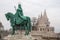 BUDAPEST, HUNGARY-NOVEMBER: Bronze statue of horseback rider in Fishermans Bastion of Budape