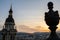 Budapest, Hungary - Panoramic view of Budapest from the colonade of St. Stephen`s Basilica at sunset. View of the cathedral tower