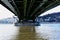 Budapest, Hungary. perspective view of the the underside Liberty of the bridge. the Danube river flooding