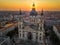 Budapest, Hungary - The rising sun shining through the tower of the beautiful St.Stephen`s Basilica Szent Istvan Bazilika