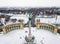 Budapest, Hungary - Snowy Heroes ` Square and Millennium Monument from above on a cold winter day with City Park Varosliget