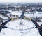 Budapest, Hungary - Snowy Heroes ` Square and Millennium Monument from above on a cold winter day with City Park Varosliget